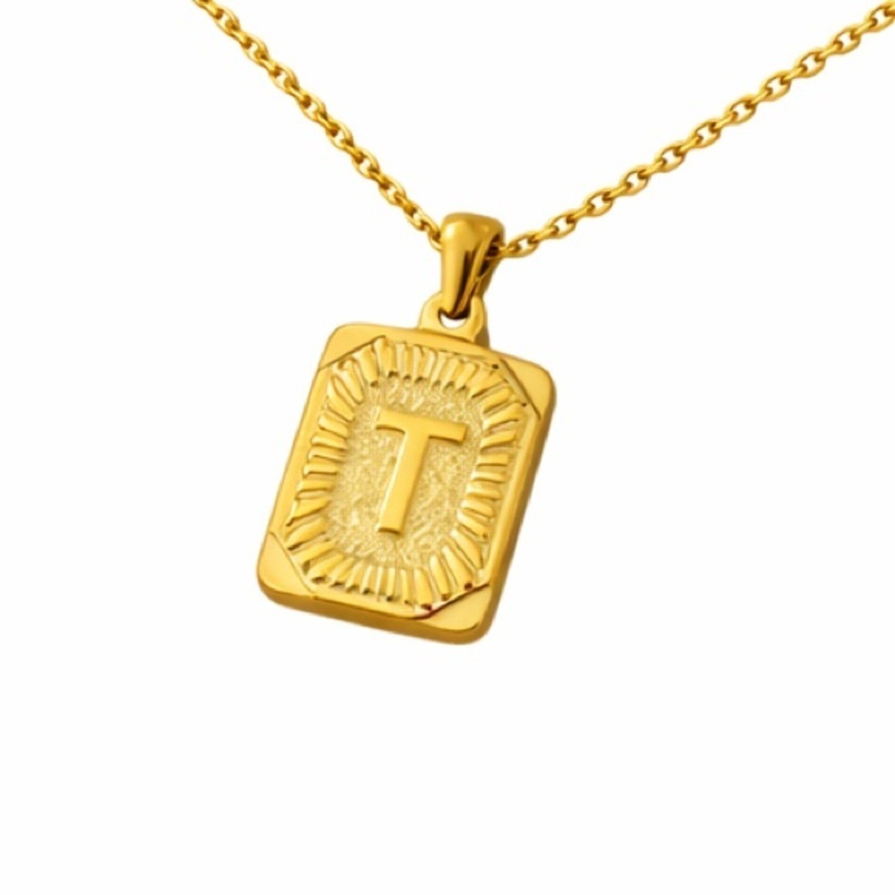Gold Monogram Initial Necklace (T) (9024)